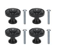 Cabinet Door Handles Drawer Pulls 4 Set Lion Head Zinc Alloy Modern Antique Cartoon Solid Circular Single Hole Buckle Handles for Wardrobes Cabinets Drawers Furniture Hardware (399 Lion Head-Black)