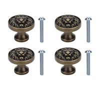 Cabinet Door Handles Drawer Pulls 4 Set Lion Head Zinc Alloy Modern Antique Cartoon Solid Circular Single Hole Buckle Handles for Wardrobes Cabinets Drawers Furniture Hardware (399 lion head-bronze)