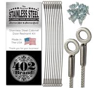 Cabinet Door Restraint, 8 Inch Stainless Steel Cupboard Hinge Limiter Swing Restrictor Stopper, Flexible Braided Cable, Prevent Door from Opening Too Far Made in USA by Salt Life Solutions (10 Pack)