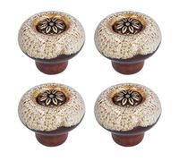 Cabinet Handle Wardrobe Handle Drawer Handle Retro Round Shaped Single Hole Door Knob for Home Bedroom Living Room Durable Ceramic Material Easy to Install Set of 4 (Green ancient leopard print white)