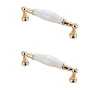 Cabinet Handles Gold - 2 Pack Solid Ceramic Furniture Pulls, Brushed Surface, Bow Drawer Pulls, Center Hole: 96-128mm for Kitchen and Cupboard