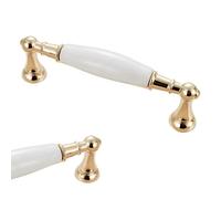 Cabinet Handles Gold - 2 Pack Solid Ceramic Furniture Pulls, Brushed Surface, Bow Drawer Pulls, Center Hole: 96-128mm for Kitchen and Cupboard