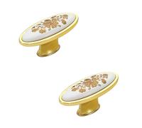 Cabinet Handles Gold 2 Pack, Solid Ceramic Furniture Pulls with Brushed Surface, Bow Drawer Pulls for Wardrobe & Cupboard, Hole Center: 96-128mm