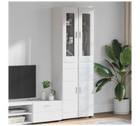 Cabinet High Gloss White 60x35x182cm Engineered Wood 4-Door 6-Shelf Modern Slim.