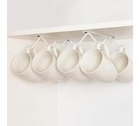 Cabinet Hook Mug Holder - Hanging Coffee Cup Rack for Kitchen, Under Cabinets Metal Hangers Organizer Shelf Storage Utensil (White)