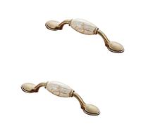 Cabinet Knobs, 2 Pack Solid Ceramic Furniture Handles | Bronze Plating Surface, Bow Drawer Pulls, Hole Center: 76-96mm, Kitchen Door Cupboard Handles