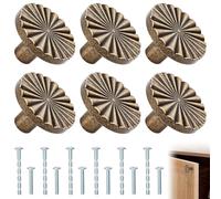 Cabinet Knobs 6 Pack, Antique Brass Door Knobs Vintage Drawer Handles ,30mm Copper Round Cupboard Knobs Zinc Alloy Cabinet Hardware with 12 Screws Included for Dresser Furniture Jewelry Boxes