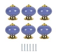 Cabinet Knobs 6Pcs Colorful Ball Ceramic Handle Cabinet Wardrobe Door Furniture Drawer Knobs Single Hole Gold Base Blue
