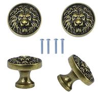 Cabinet Knobs Antique Lion Head Drawer Pulls Gold Animal Knobs Dresser Drawer Knobs and Pulls Single Hole for Kitchen Cupboard Handles 4 Pcs (Green Bronze)