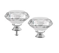 Cabinet Knobs Crystal 2PCS 50mm Clear Glass Diamond Shape Drawer Knobs Diamond Cabinet Dresser Pulls Door Knobs Cupboard Wardrobe Handles for Kitchen Office Cupboard Dresser Drawers (2PCS, Silver)