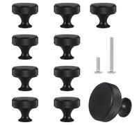 Cabinet Knobs Matte Handles 10PCS, Black Metal Round Embossed Knobs Handle with Screws for Wardrobe Knotted Doors Kitchen Hardware Cabinet Knotted Handles Cabinet Drawers Furniture Dressers Wardrobe