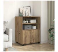 Cabinet Oak 60x48x81cm Engineered Wood 2 Doors 2 Shelves 4 Wheels Rolling Slim