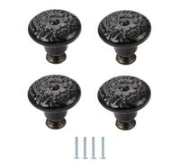 Cabinet Pulls 4Pcs Chinese Pattern Drawer Single Hole Knobs Cabinet Door Ceramic Handle Black