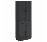 Cabinet Set 2pc Black Engineered Wood 4 Shelves 4 Doors 1 Drawer Modular Storage