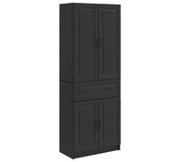 Cabinet set 2pc Black Engineered Wood 4 Shelves 4 Doors 1 Drawer Storage Compact