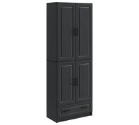 Cabinet Set 2pc Black EngineeredWood 3 Shelves 4 Doors 1 Drawer Wall with Mounts