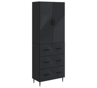Storage Cabinet Black Engineered Wood 66x34.5x90cm 3 Drawers 2 Doors Adjustable