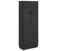 Storage Cabinet Black 66x34.5x87cm Engineered Wood 3-Drawer 2-Shelf Modular Slim