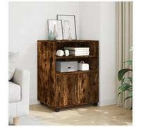 Cabinet Smoked Oak 60x48x81 cm Engineered Wood Rolling 2-Shelf 2-Door Wheels Pro