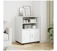 Cabinet White Engineered Wood 60x48x81cm 2-Shelf 2-Door Rolling Indoor Storage.