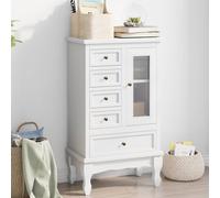 Cabinet White MDF & Pinewood 53x30.5x95.5cm 5 Drawers 2 Shelves Acrylic DoorTall
