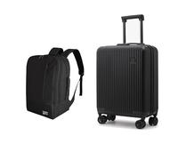 CabinFly Hand Luggage Suitcase 55 x 40 x 20 cm and Cabin Backpack 40 x 20 x 25 cm Set for Ryanair Aeroplane Hand Luggage Cabin Luggage Hard Case Travel Backpack Small with TSA Lock, black, 55x40x20cm