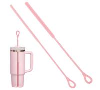 Cabipeove 2Pcs Silicone Straw Cleaner Brush,9.84in Reusable Straw Cleaner with Bendable steel core,Extra Long Soft Bottle Brush for Clearing Glass Straws,Smoothie Straws,9mm&6mm (Pink)