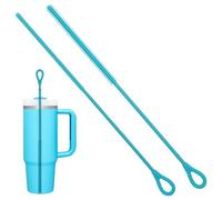 Cabipeove 2Pcs Silicone Straw Cleaner Brush,9.84in Reusable Straw Cleaner with Bendable steel core,Extra Long Soft Bottle Brush for Clearing Glass Straws,Smoothie Straws,9mm&6mm (Blue)