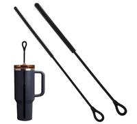 Cabipeove 2Pcs Silicone Straw Cleaner Brush, 9.84in Reusable Straw Cleaner with Bendable Steel Core, Extra Long Soft Bottle Brush for Clearing Glass Straws, Smoothie Straws, 9mm&6mm (Black)