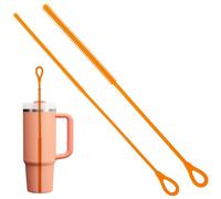 Cabipeove 2Pcs Silicone Straw Cleaner Brush, 9.84in Reusable Straw Cleaner with Bendable Steel Core, Extra Long Soft Bottle Brush for Clearing Glass Straws, Smoothie Straws, 9mm&6mm (Orange)