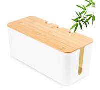 Cable Box, Cable Management Box, Cable Organiser Box with Wooden Lid, Large, Medium and Small Cable Management Box Adapter, Power Strips, Cable Hide Box, White (L = 40.7 x 15.7 x 13.4 cm)