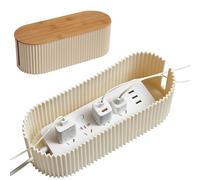 Cable Box, Cable Management Box with Bamboo Lid, Socket Box for Hiding and Hiding Power Strips and Cables, Desk Cable Management Box for Office, Home