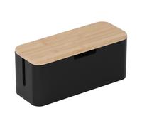Relaxdays Cable Box for Power Strip, Bamboo, Lid HBT 14.5 x 34 x 11 cm, Hide Cables, Socket Box, Natural/Black
