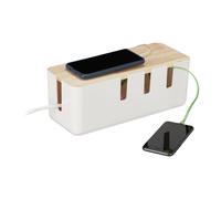 Cable box Desk Organiser Wooden Lid Container Compact Cable Management Box
