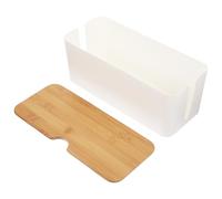 Cable Box Organizer with Bamboo Lid for Desk Cord Management | Hips Body, White Finish, Holds Multiple USB Cords and Power Strips, for Office Desks and School Workstations