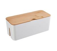 Cable Box with Bamboo Lid, Cable Management Organiser, Storage Box for Hiding Cables, Organising, Computer Wiring, 32 x 13.5 x 12.5 cm, White