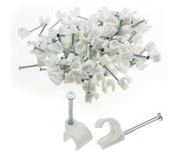 Cable Clip Hook Style 7mm to 10mm Round for Fastenings Cables White [100 Pack]