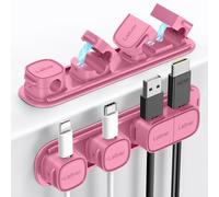 Cable Clips Holders - Laitver 6 Pack [Magnetic Buckle 1s Open/Lock] Cable Tidy Cord Organiser Management, No-Residue Strong Adhesive Desk Wire Charging Cords Keeper for Home, Office- Rose Red