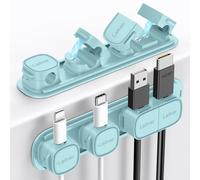 Cable Clips Holders - Laitver 6 Pack [Magnetic Buckle 1s Open/Lock] Cable Tidy Cord Organiser Management, No-Residue Strong Adhesive Desk Wire Charging Cords Keeper for Home, Office- Blue