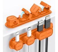 Cable Clips Holders - Laitver 6 Pack [Magnetic Buckle 1s Open/Lock] Cable Tidy Cord Organiser Management, No-Residue Strong Adhesive Desk Wire Charging Cords Keeper for Home, Office- Orange