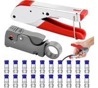 Cable Crimper Compression Tool Kit Compression Crimping Tool Coax Cable Crimper Kit Double Blades Cable Stripper with 20 F Connectors for Coaxial Cable RG59/RG6
