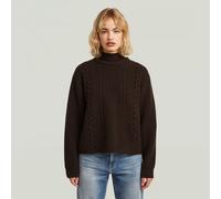 Cable Double Collar Knit - Brown - Women XXS