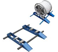 Cable Drum Stand with Loading Ramps, Adjustable Heavy Duty Reel Roller | Support a single cable reel for manual winding and payout with four steel rollers and a 3,000 kg maximum capacity.
