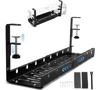 Cable Duct Desk, Cable Management Desk, No Drilling, Black, Retractable 30.5-55 cm, Adjustable Metal Cable Holder, Cable Tray, Cable Organiser for Home, Office, Cable Management