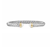 Cable Flex Bracelet In Sterling Silver And 14ct Yellow Gold With Pearl, 6mm - Size Medium