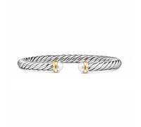 Cable Flex Bracelet In Sterling Silver And 14ct Yellow Gold With Pearl, 6mm - Size Small