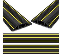 Cable Floor Cover, 4M Rubber Cable Protector, Outdoor Floor Cable Tidy with 3 Large Wire Cord Channel, Heavy Duty, Black