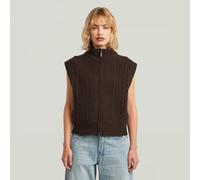 Cable Full Zip Vest Knit - Brown - Women XXS