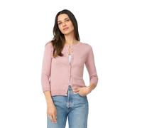 Cable & Gauge Women's Lady Button Front Cardigan Lightweight Button-Up Sweater, Crew Neck, 3/4 Sleeve, Versatile Layering Top, Blush, XL