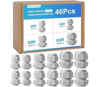 Cable Glands Mixed Set, 46PCS Waterproof Stuffing Glands M12 M16 M20 M25, 4 Types IP68 Locknut Stuffing Glands for Electrical Boxes Junction Boxes Wall-Mounted Distribution Boxes